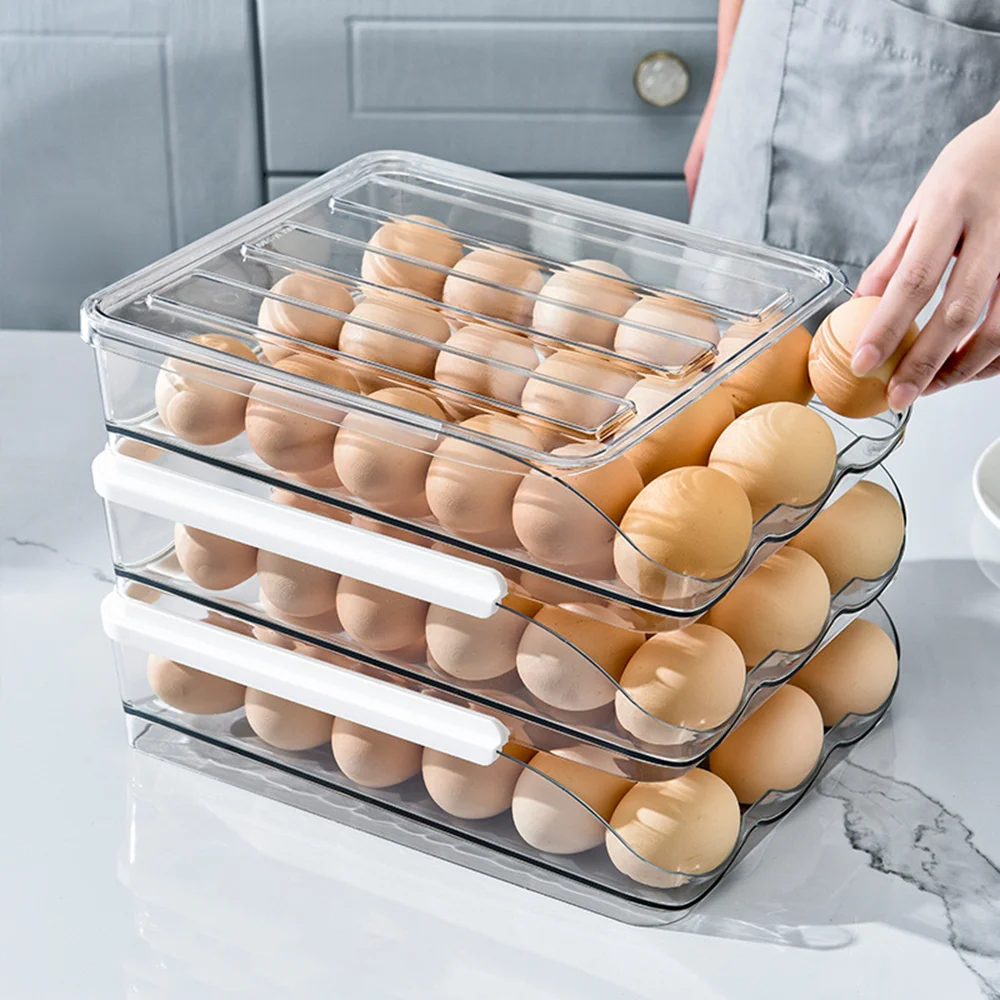 Automatic Scrolling Egg Large Capacity Storage Box Egg Basket Container Organizer Rolldown Refrigerator Egg Dispenser Kitchen