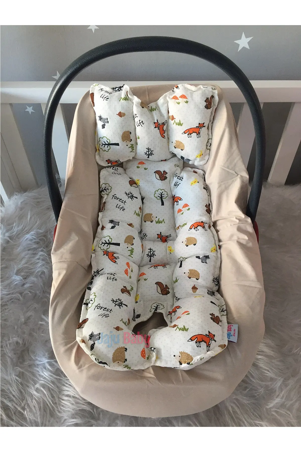 Handmade Muslin Fabric Fox Design Car Seat Cushion - Stroller Cushion