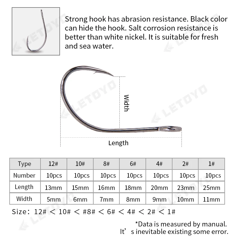 LETOYO forged shank Barbed oversize eye Fishhook for spoon lure High Carbon Steel black nickle spinner hook for Stream fishing