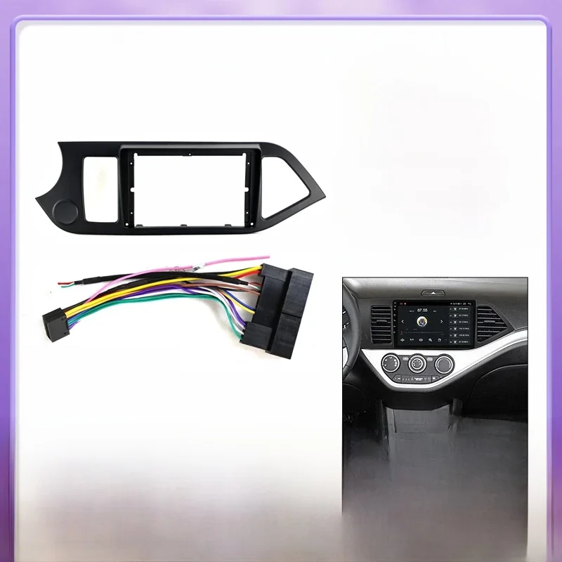9 inch Autoradio Fascia Frame Voor Kia Picanto/Ochtend 2011 + Audio Installeren Dash Frame Mount Kit Panel frame Kabel - afbeelding 2