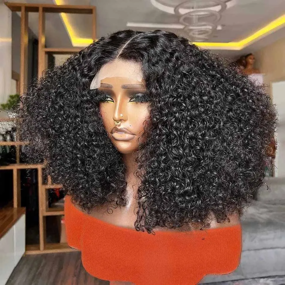

Short Curly Bob Wigs Human Hair Deep Wave Bob Wigs Transparent Lace Frontal Wigs 200% Density 13x4 Lace Front Wigs For Women