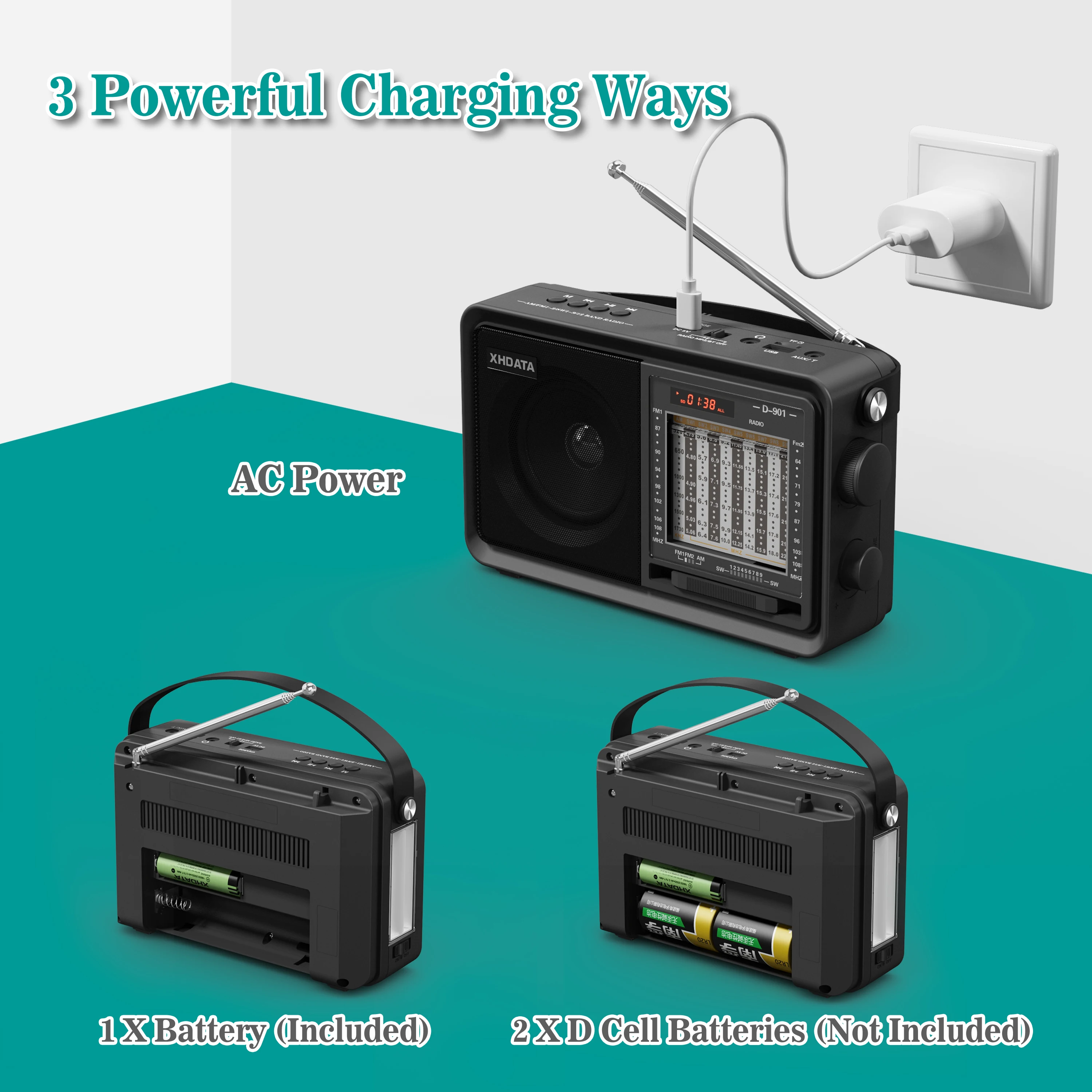 Портативный радиоприемник XHDATA D-901 AM, FM-радио DSP, компактный радиоприемник SW, MP3-плеер, Bluetooth-совместимый музыкальный плеер для пожилых людей