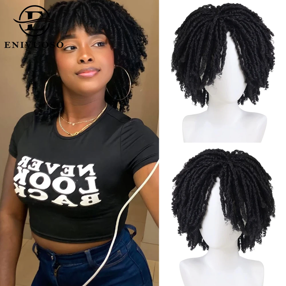 

Короткий парик с дредами, твист-парики для чернокожих женщин и мужчин, афро вьющиеся синтетические бесклеевые парики, короткий афро-твист, плетеный парик из искусственных локонов