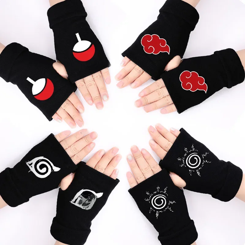 AliExpress Bandai Naruto Anime Cosplay Black Gloves Akatsuki Itachi Bicycle Motorcycle Fingerless Warmer Wrist Gloves