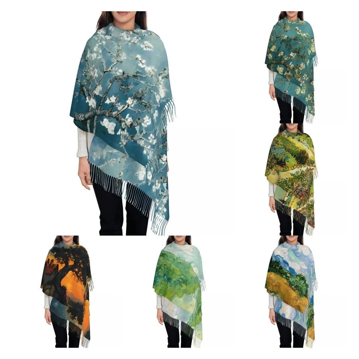 Van Gogh Almond Blossoms Shawl Wrap for Ladies Winter Large Soft Scarf Oil Painting Pashminas Shawl Scarves