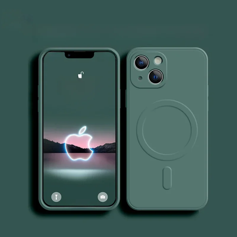 Voor Magsafe Magnetische Draadloze Lading Case Voor iPhone 14 13 12 11 15 Pro Max Mini XR XS 7 8 Plus Zachte Vloeibare Siliconen Achterkant - afbeelding 2