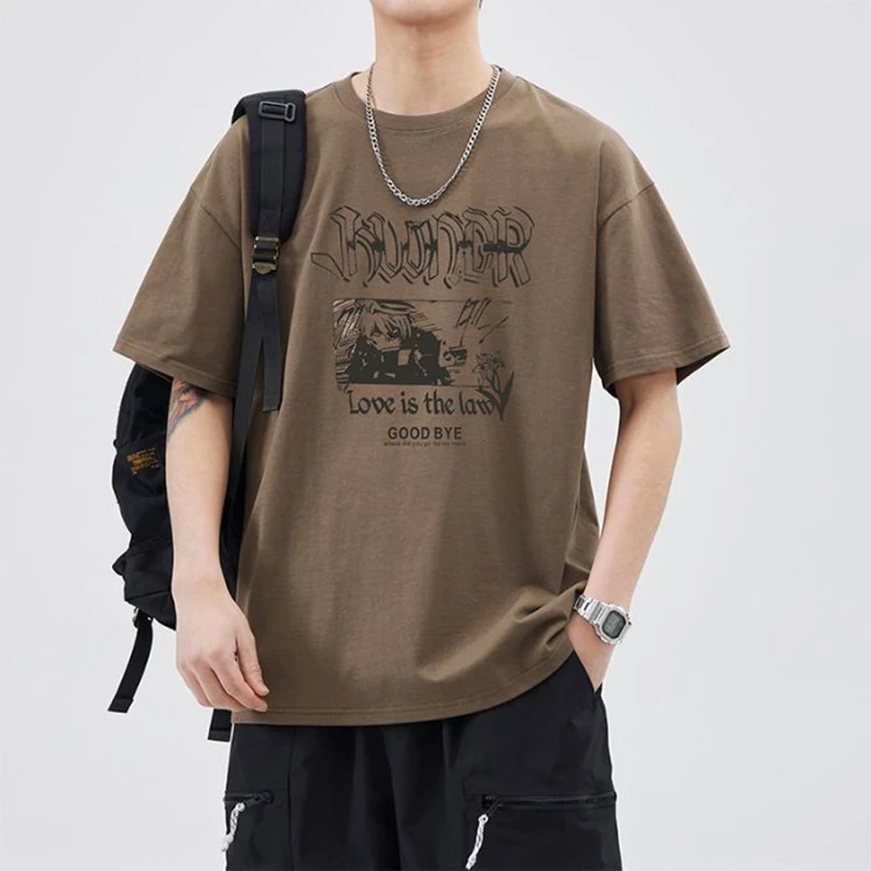 Trend Int Cotton 100% T-shirt Vintage letter print casual fashion short sleeve tee men's daily look TS3343