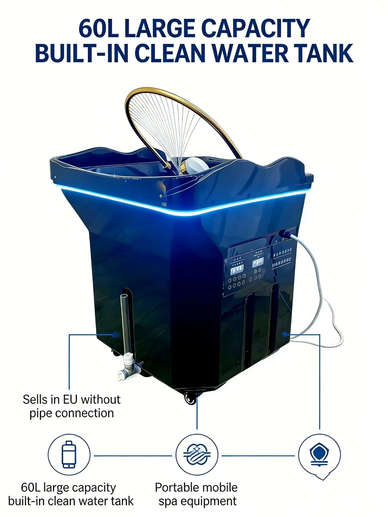 Tragbarer LED-Shampoo-Stuhl mit Rückenmassage und Kopfpflege-Spa-Liege mit Wassertank, geeignet für Schönheitssalons.