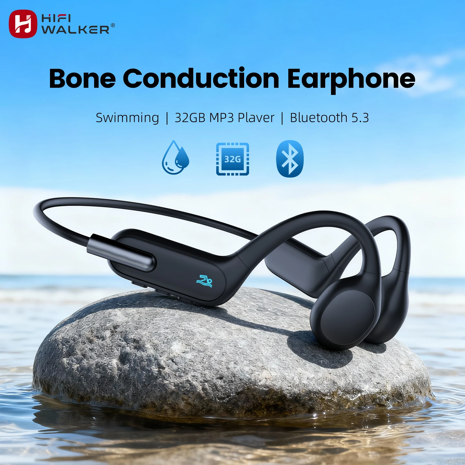 

HiFi Walker Bone Conduction Swimming Earphones IPX8 Waterproof 32GB Mp3 Bluetooth 5.3 Outdoor Wireless Headphones for Workout