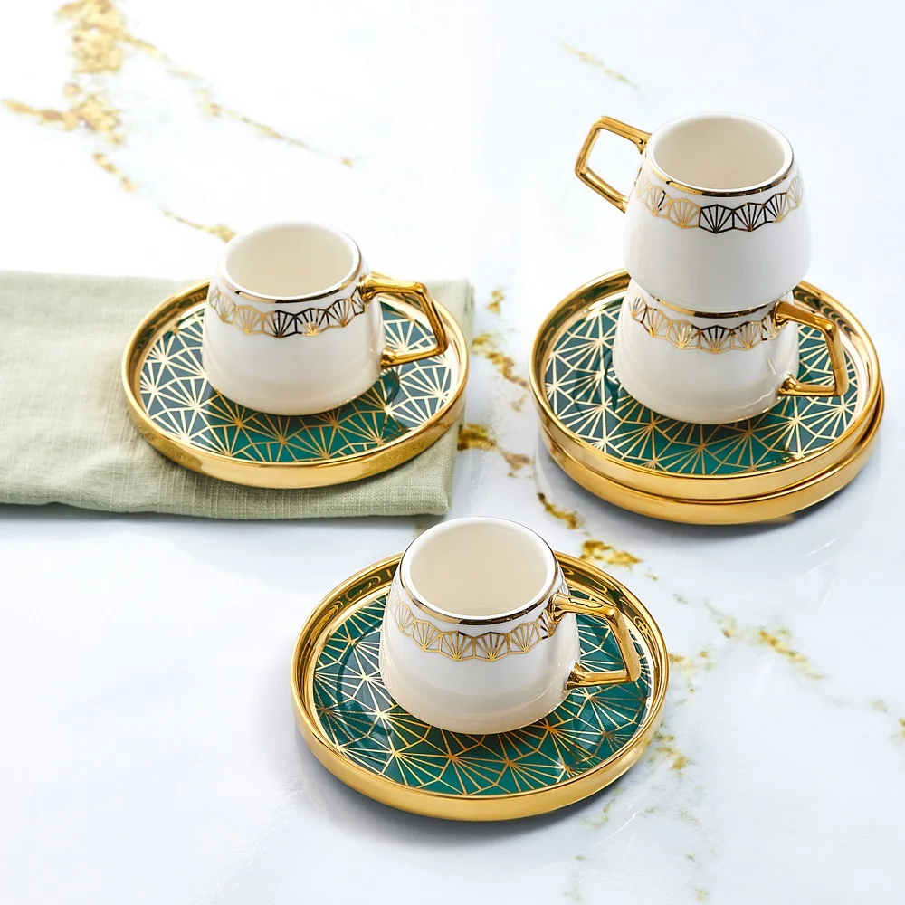 

Green Gold Detailed Lux Cup Set, Turkish Coffee Cup Set Porcelian Cups Arabic Greek Coffee Set Espresso Latte Mug