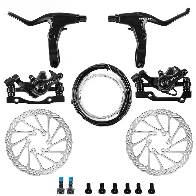 AliExpress BUCKLOS Mechanical Disc Brake Caliper 22.2mm Bicycle Brake Levers with Cable Front Rear Disc Brake Set Mtb Cycling Accessories