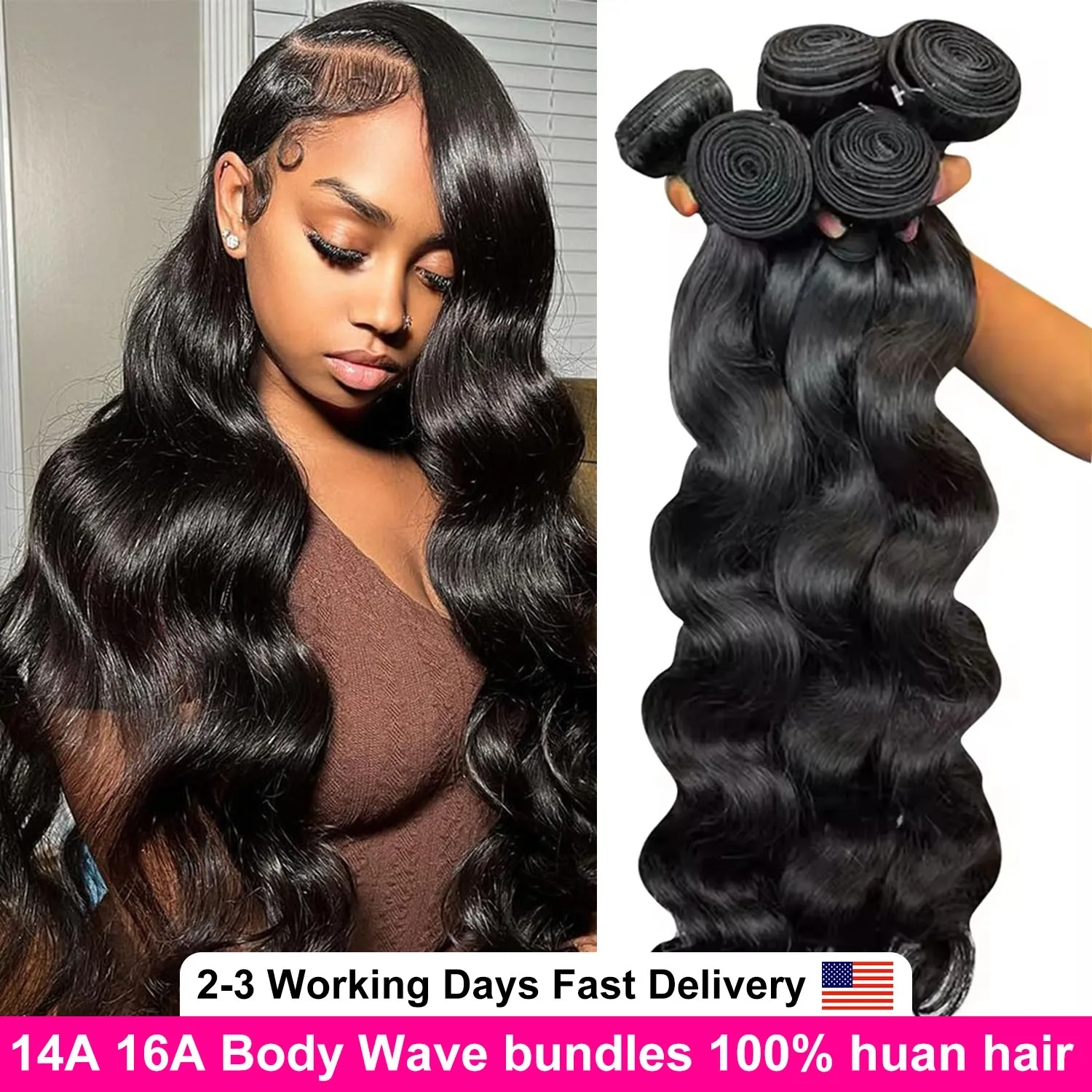 

Body Wave Human Hair Bundles 100% Human Hair Quality Brazilian Hair Weave Bundles 3/4 PCS Natural Jet Black Remy Hair Extensions