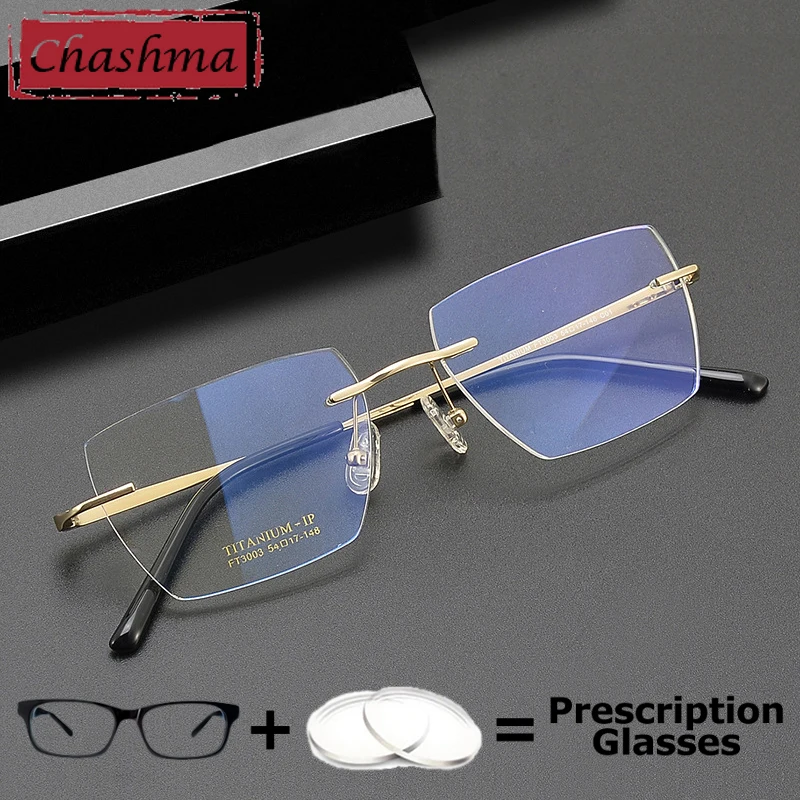 Men Pure Titanium Eyeglasses Quality Rimless Ready Prescription Glasses Frame Lightweight Spectacles Women Eyewear Temple 148mm