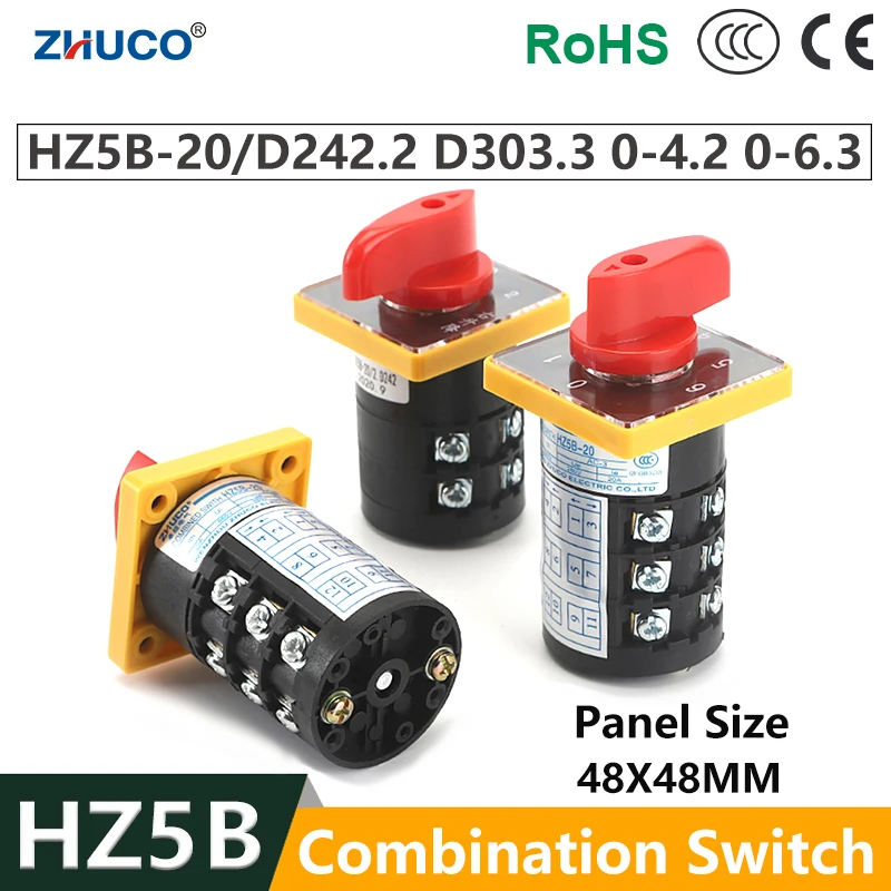 ZHUCO HZ5B-20/D242.2 D303.3 0-4.3 0-6.3 20A 660V Silver Contact Rotary Cam Transfer Combination Universal Changeover Switch