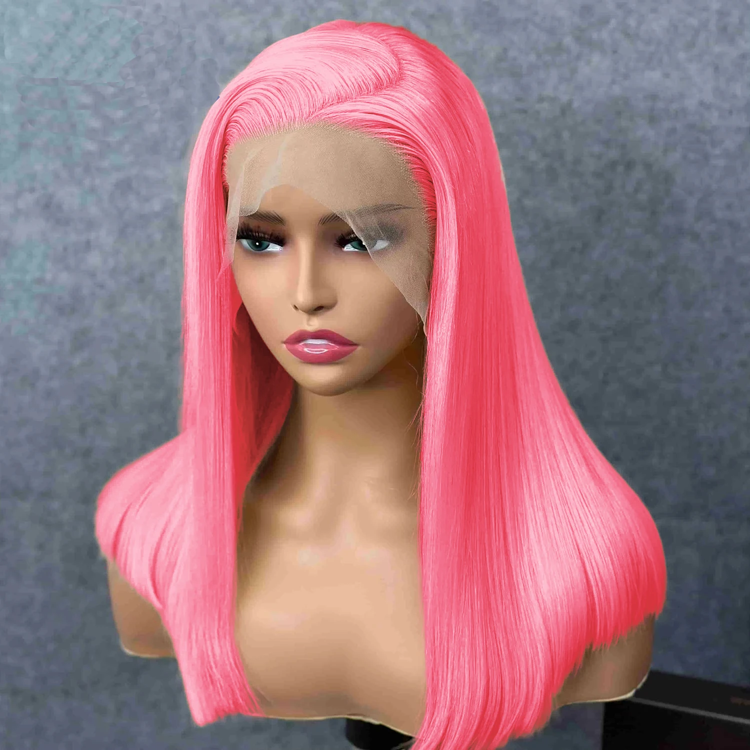 

Rose Pink Short Bone Straight Bob Human Hair Wigs Brazilian 13X4 Lace Front Wigs Transparent Lace Pre Plucked Colored Wig