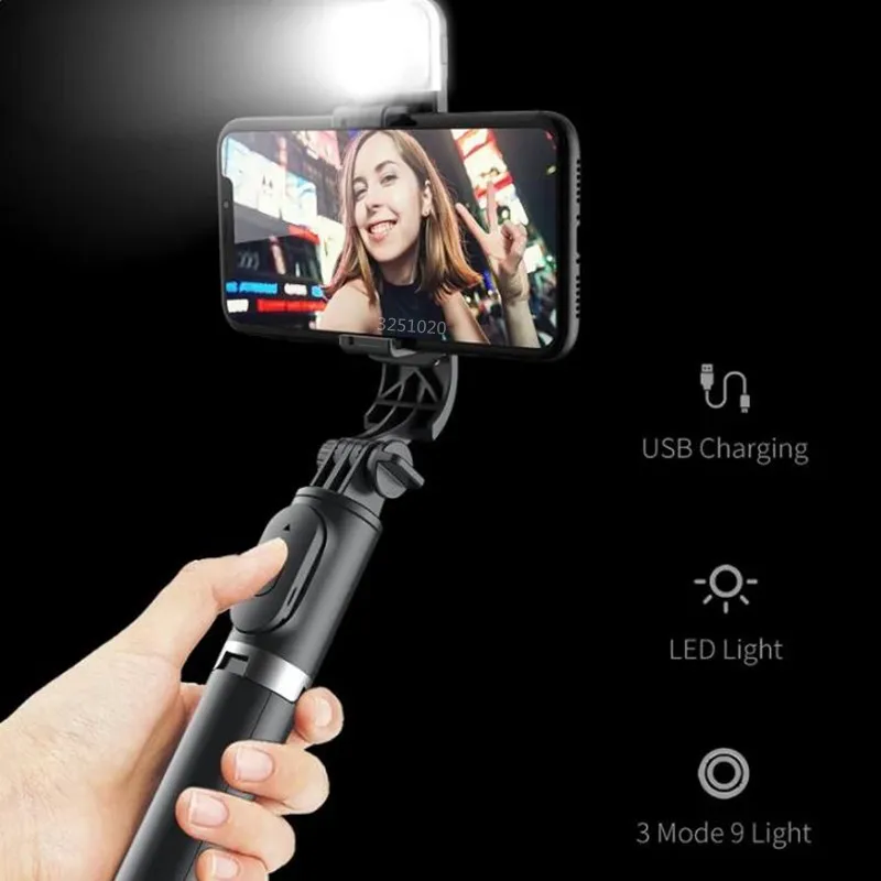 BSLIUFANG Phone Selfie Stick 1045mm with Wireless Bluetooth LED Fill Light Tripod with Remote Shutter for Android IOS Cellphone