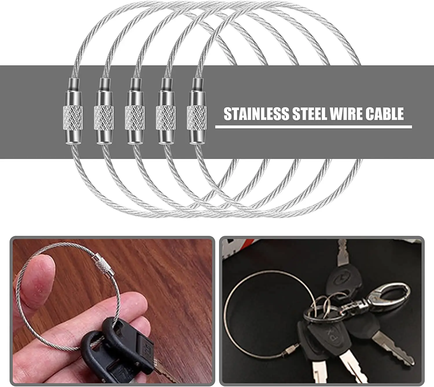 10Pcs/Piece Key Ring Stainless Steel Label Rope EDC Wire Cable Circl Lock With Spin Strong Load-Bearing Capacity Multifunctional