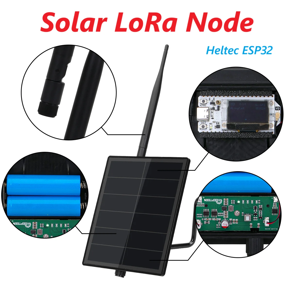 D5 Solar Powered Heltec ESP32 LoRa Meshtastic Built in 6000mAh Battery with Antenna WiFi Heltec LoRa V3 SX1262 Wi-Fi Bluetooth