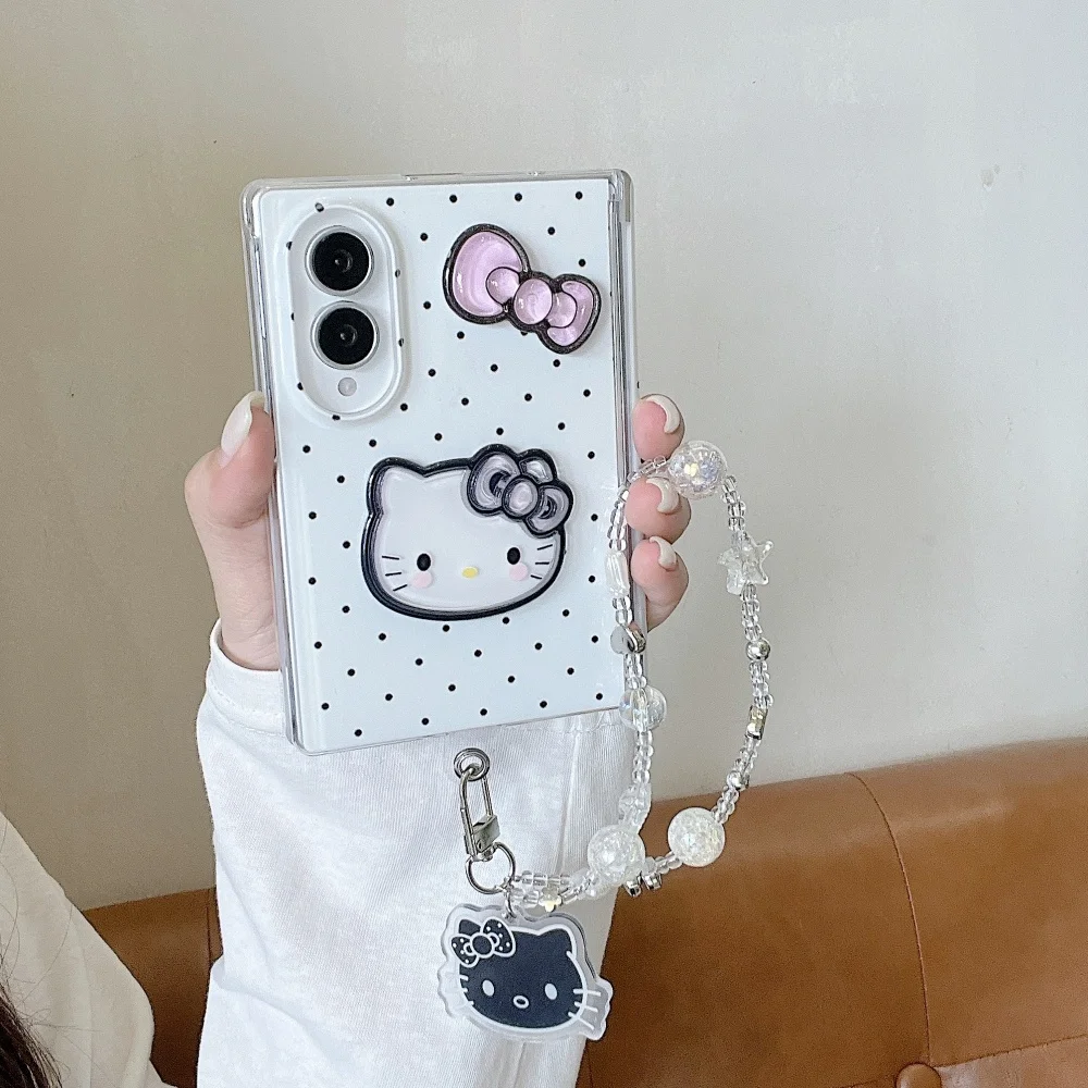 New Fashion Cute 3D Bow Kitten Phone Case for Samsung Galaxy Z Fold 8 fold8 Kawaii Foldable Anti-drop Protective Case with Charm