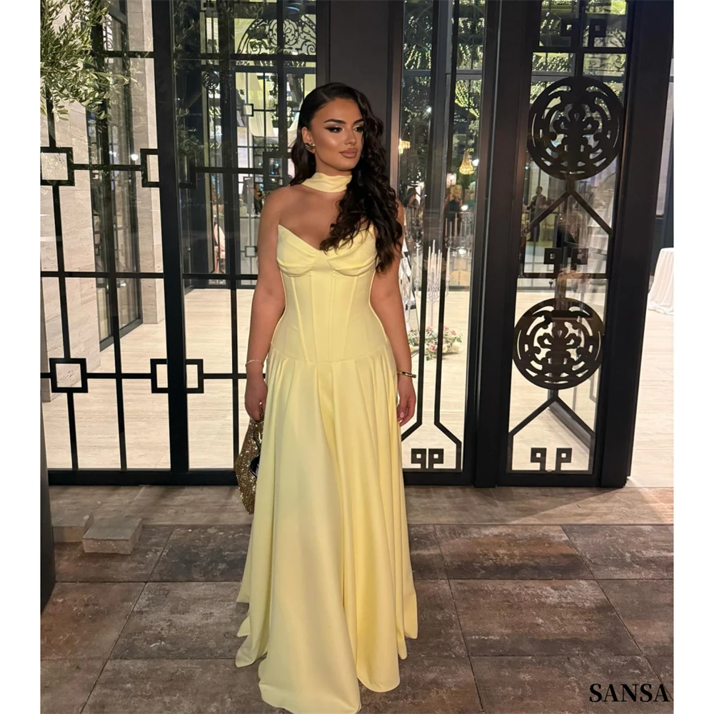 

Sansa Customized Yellow A-Line Strapless With Shawl Prom Dresses Sleeveless Simple Vestidos De Noche Floor-Length Formal Evening