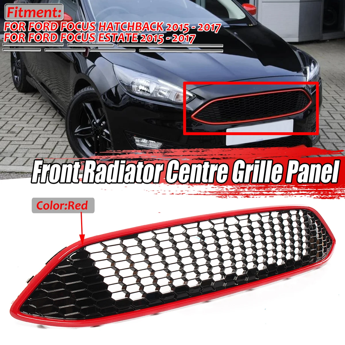 

3 Color Front Bumper Upper Center Grille Grill Cover For Ford For Focus MK3 2015-2017 ABS Honeycomb Mesh Racing Grill