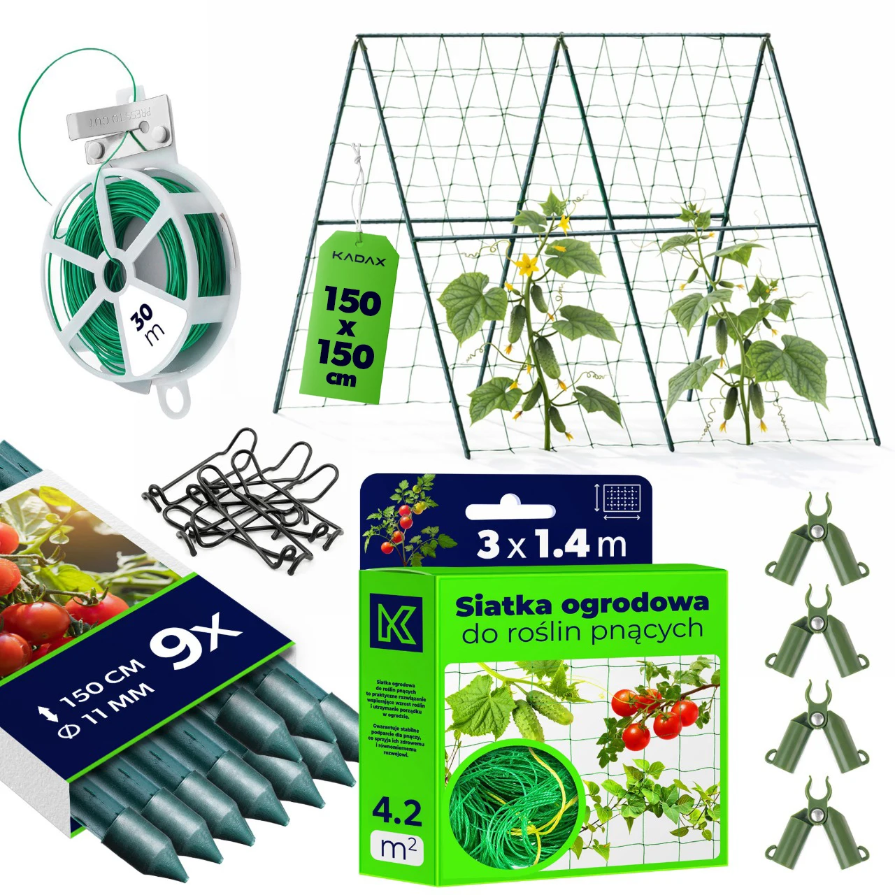 KADAX Tuinsteekset voor klimplanten met gaas, 150 cm x 11 mm, 9 stuks