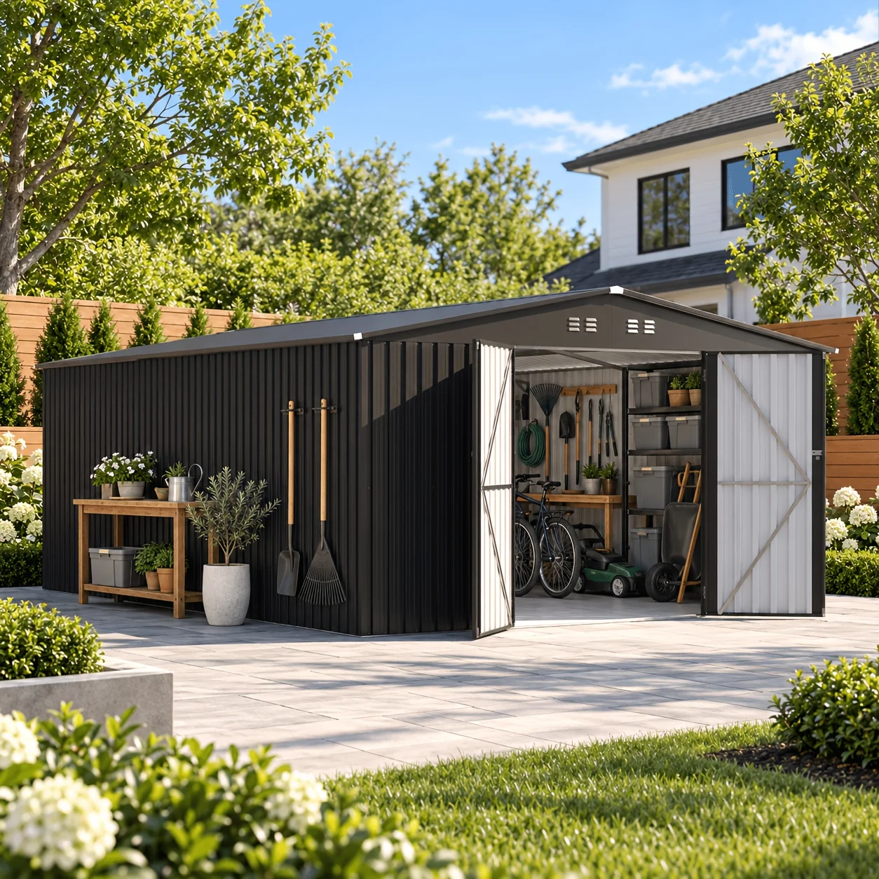 12 x 18 FT Large Metal Storage Shed, Heavy Duty Outdoor Garden Tool Shed with Lockable Double Doors, Vents & Reinforced Steel Frame