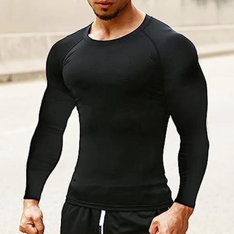 Men\'s Long Sleeves T-shirt Fitness Sportswear Spring Autumn Athletic Quick Dry T-shirt Gym Running Sports Outdoor Tops for Men