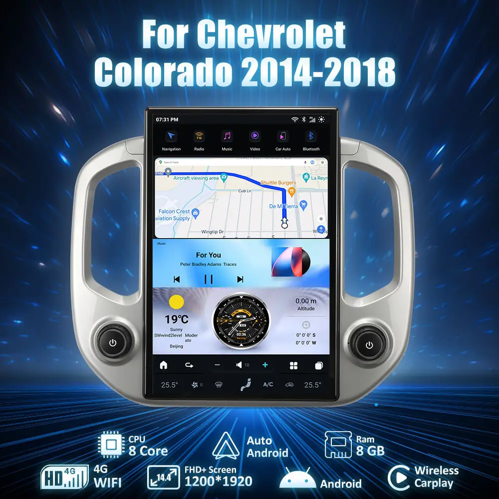 

AuCar 14.4'' Tesla Style Android 13 Car Radio GPS Navigation Head Unit Wireless Carplay Screen For Chevrolet Colorado 2014-2018
