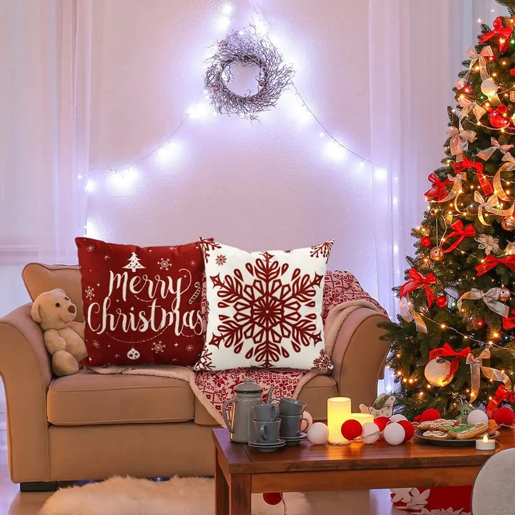 4PCS Set Christmas cushion cover 45*45 Pillowcase sofa cushions Pillow cases Cotton Linen pillow covers Home Decor