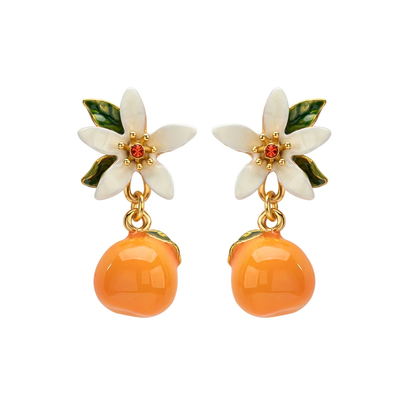 Süße Mode Emaille Perle Obst Blume Stud Ohrringe Für Frauen Koreanische Temperament Orange Gardenia Tropfen Ohrring Hochzeit Schmuck