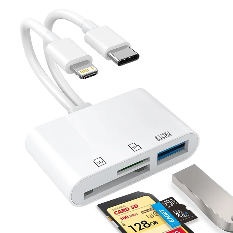 Lector de tarjetas SD 5 en 1 Lightning/Tipo C a USB 3,0/adaptador de tarjetas SD/TF lector de tarjetas de memoria para iPhone iPad MacBook Samsung Andro