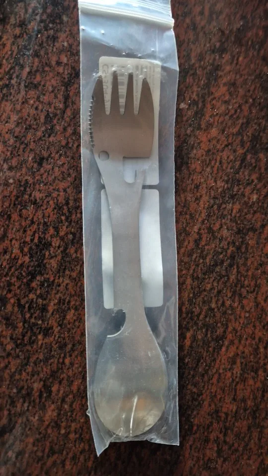 PSKOOK Outdoor Survival Tools 5 in 1 Camping Multi-functional EDC Kit Practical Fork Knife Spoon Bottle/Can Opener photo review