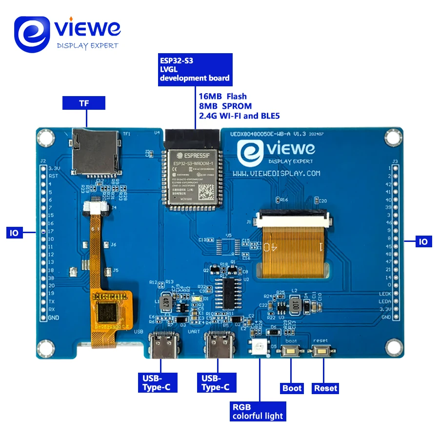 4.3 นิ้ว 800*480 ESP32 LVGL WIFI และบลูทูธจอแสดงผล LCD กราฟิก TFT สมาร์ทจอแสดงผลโมดูลบอร์ดพัฒนาพร้อม Touch