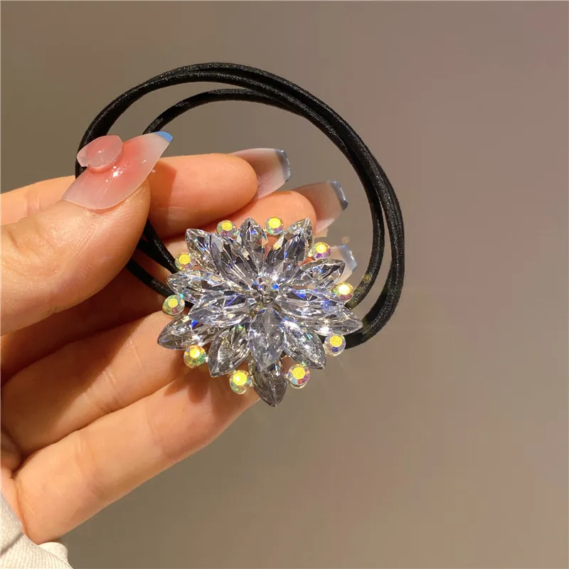 Women Full Crystal Floral Elastic Hair Bands Young Girls Rhinestone Cloud Flower Hair Accessories Rubber Bands Kids Headdress