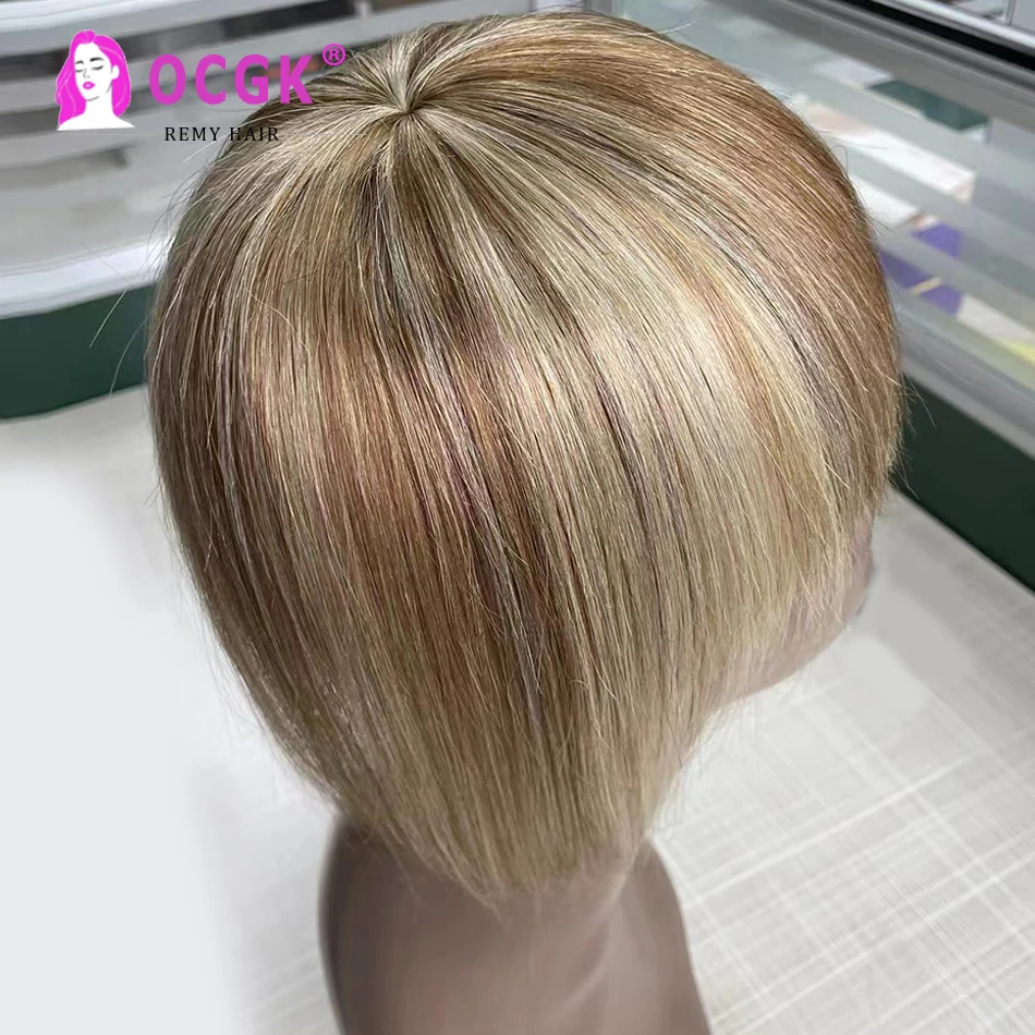 Clip In Bangs Human Hair Topper For Women 100% Human Hair Extensions Clip-In One Piece Blonde Piano Highlight Color Bangs Hair