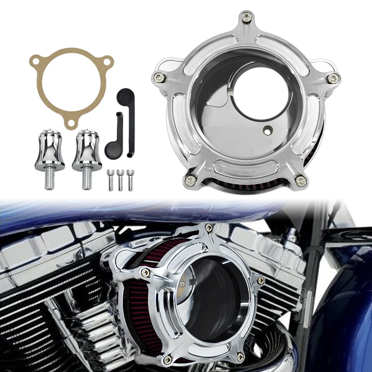 

Motorcycle High Flow Chrome Clarity Air Cleaner Intake Filter For Harley M8 Touring Softail Trike 2017-2022