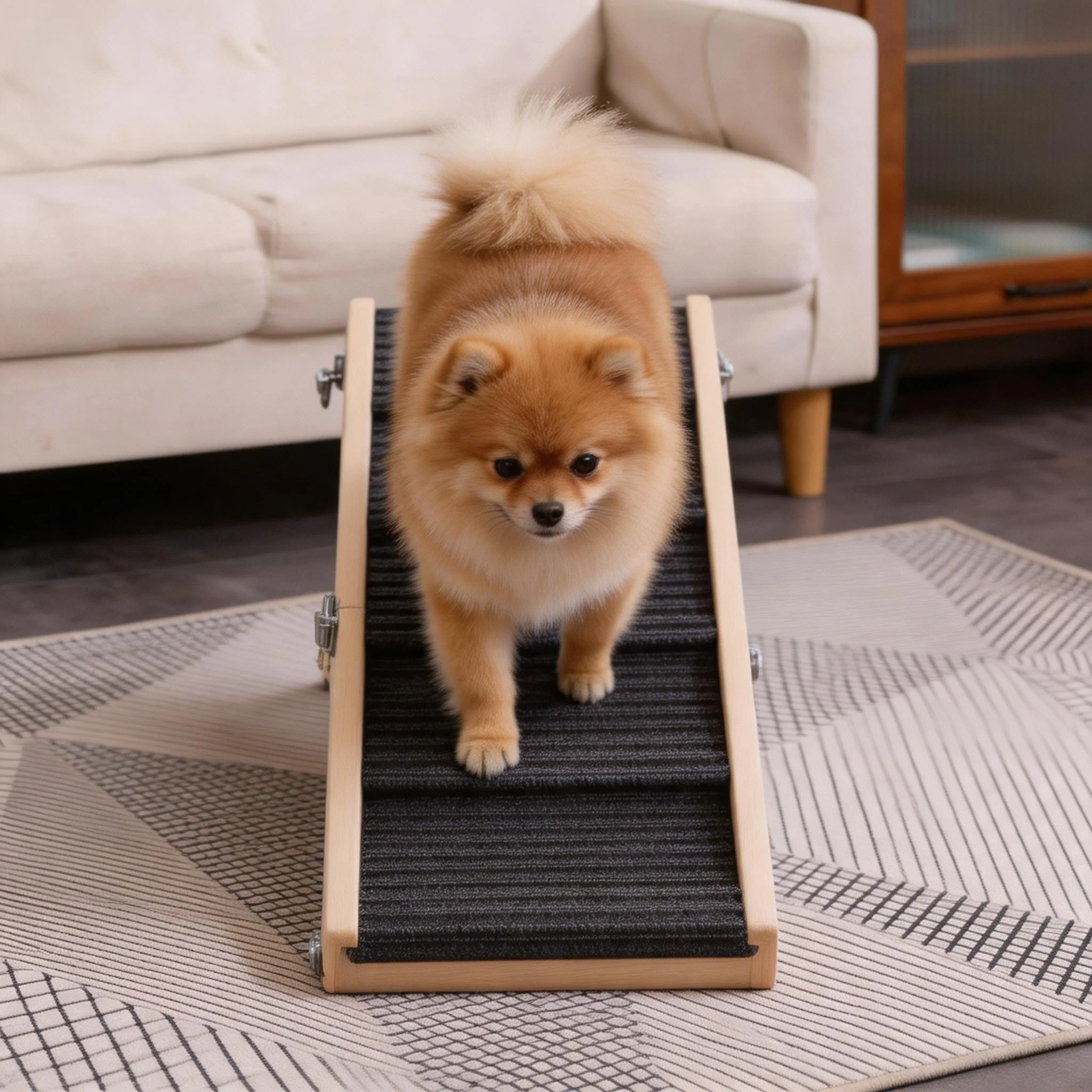 Rampe pliable en bois pour animaux de compagnie, escalier pour chien, 4 hauteurs réglables, tapis antidérapant, rampe d'accès pour petits et moyens chiens et chats