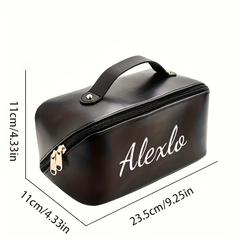Personalized Embroidered Name Makeup Bag - Large Capacity Cosmetic Organizer with Zipper Closure and Top Handle