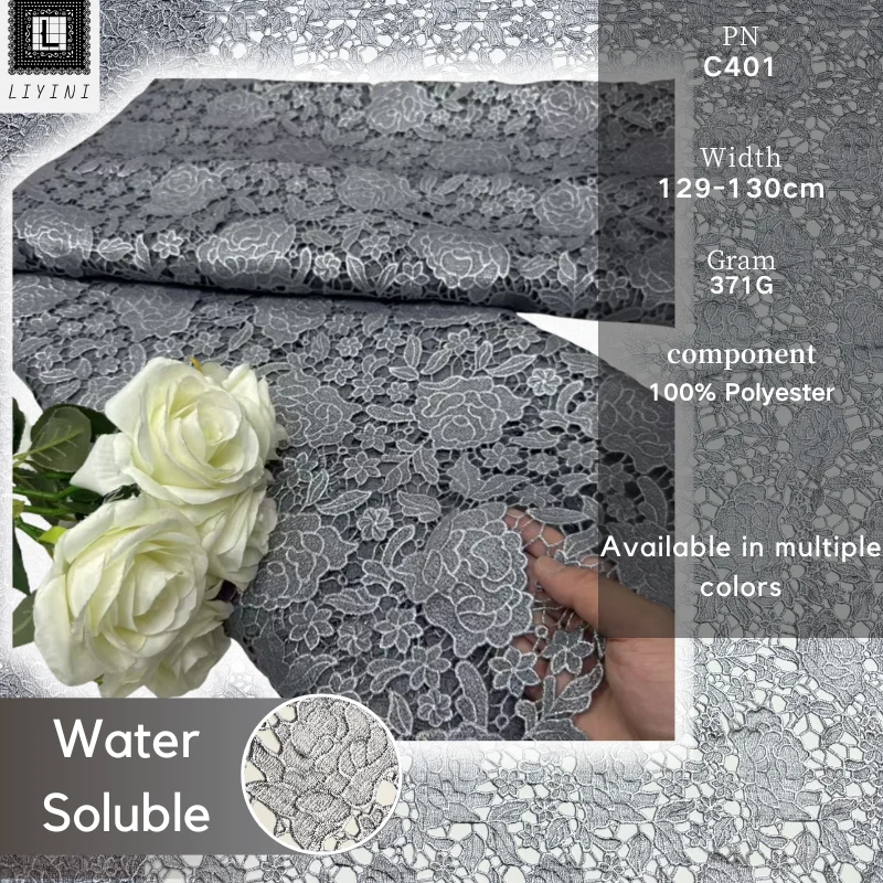 

Refined Gray Water Soluble Milk Silk Lace Fabric African Guipure Lace with Exquisite Floral Embroidery for Dress and Home Dress