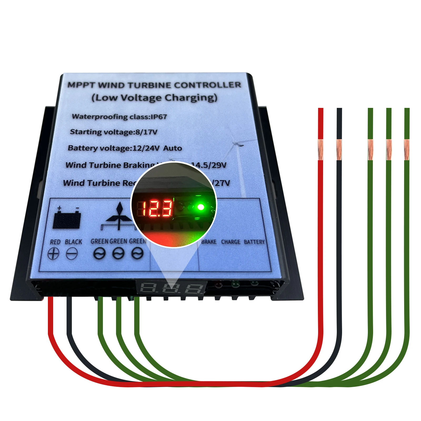 Imagem -03 - Controlador de Turbina Eólica com Sobrecarga Proteção Controlador de Geração de Energia Eólica Impermeável Auto Mppt 600w 800w 12v 24v