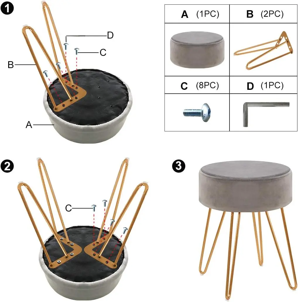 Veludo peludo redondo Metal Stool, contemporânea Vanity Stool