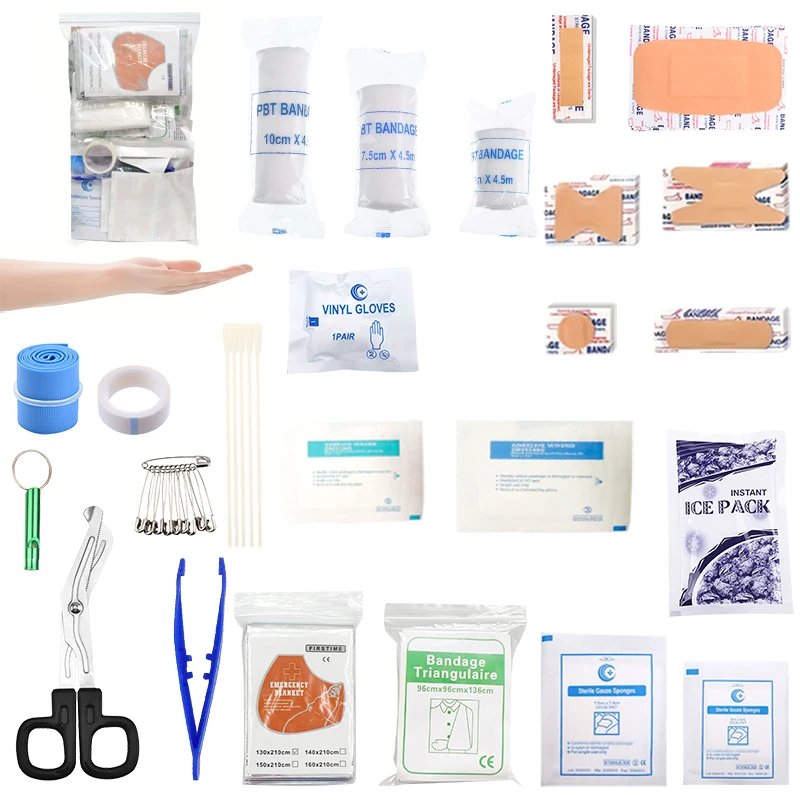 Recharge de trousse de premiers secours 188 pièces-fournitures de remplacement supplémentaires, paquet de fournitures de restock emballées en vrac