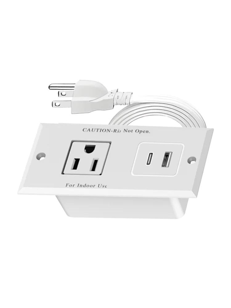 Mini Embedded Power Strip 1 AC Outlet 1 USB A & 1 Type C Port(5V 2.1A) 1.5M Cord Desktop Charging Station for Home Office Nightstand Conference Table Kitchen