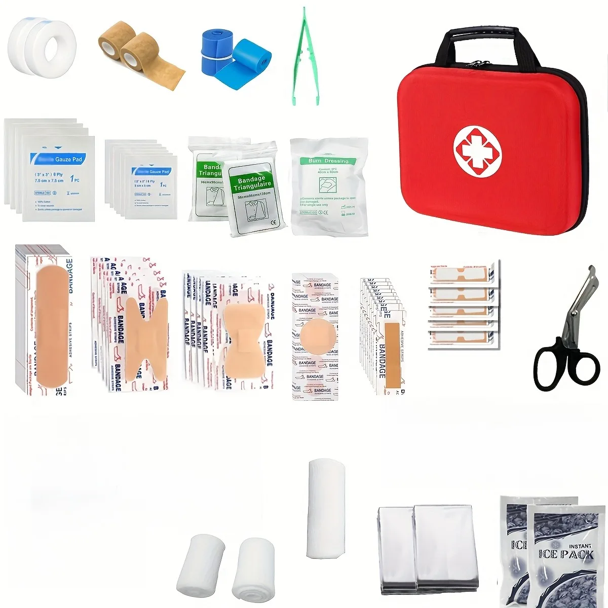 999Pcs Red Portable First Aid Kit, Multi-purpose Survival Emergency Set for Hiking, School, Car, Home & Outdoor Camping