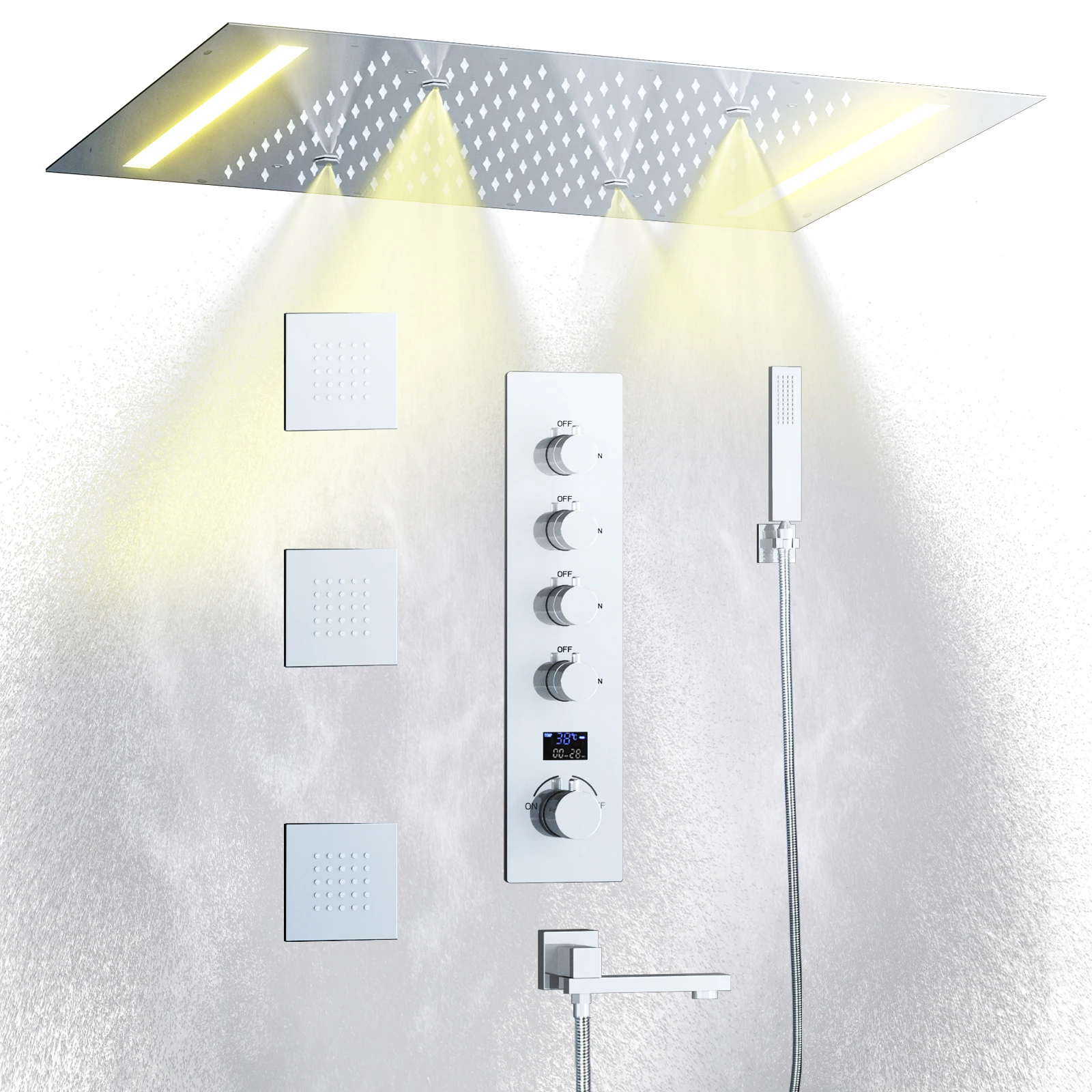 Ceiling 500*360mm Shower System Rain and Mist LED Shower Head Cold and Hot Temperature Display Shower Faucet Set