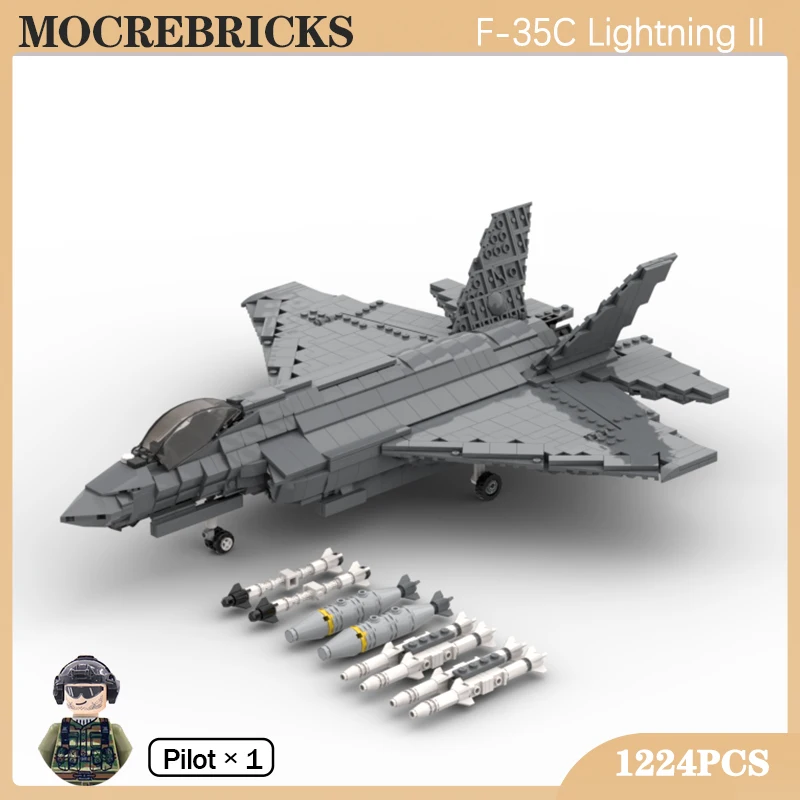 Military Weapons MOC Building Block US Air Force F-35C Lightning II Fighter WW II Bomber Assembled Model Bricks Toys for Boys