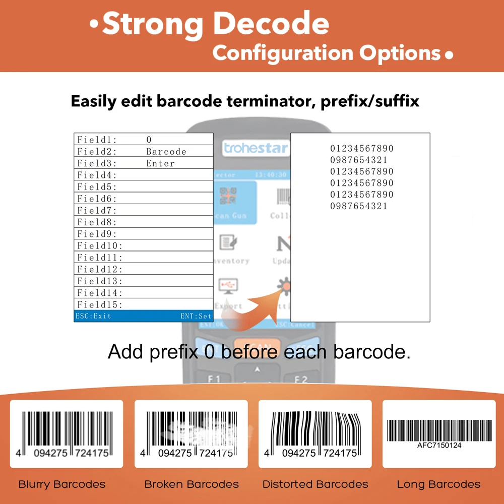 Barcode Scanner Portable Reader 1D 2D QR Bar code Scanners Handheld Inventory Data Collector For Logistics Market