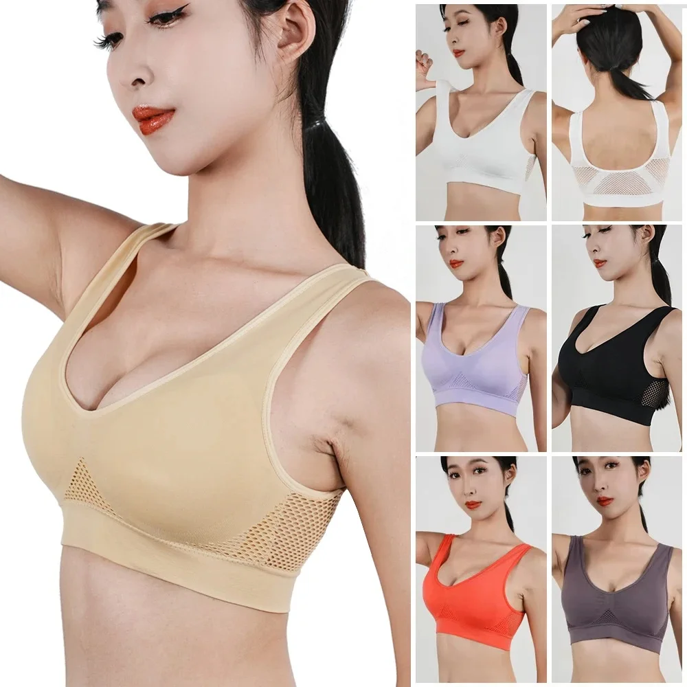 Damski biustonosz sportowy Push Up odporny na wstrząsy wyściełana siateczka bezprzewodowy Fitness Gym topy do biegania bezszwowa bielizna biustonosze kamizelka do jogi S-6XL — zdjęcie 2