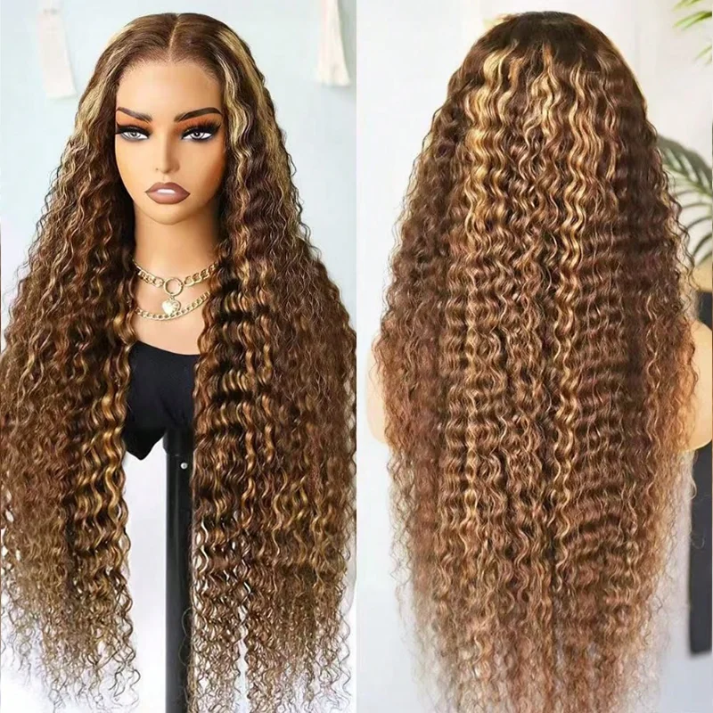 200% الكثافة العسل شقراء أومبير الدانتيل الباروكة شعر الإنسان 13X4 HD تسليط الضوء على موجة عميقة باروكة من شعر طبيعي 4/27 قبل قطعها 26 بوصة